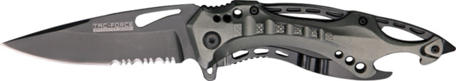 Tac Force Linerlock Fold Knife 3 3/8in. HC SS PS drop point blade Gun metal gray handle - Tac Force