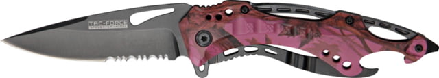 Tac Force Linerlock Fold Knife 3 3/8in. HC SS PS drop point blade Pink camo handle - Tac Force