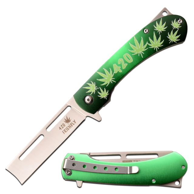 TAC Force Razor Spring Assisted Knife w/Pocket Clip 3.5 in 3Cr13 Stainless Steel Stainless Steel Green - Tac Force Knives