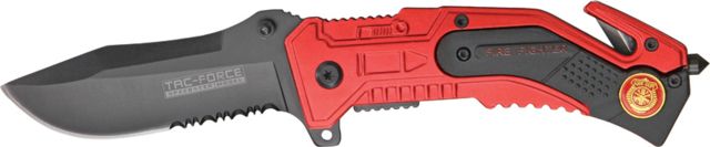 Tac Force Rescue Lock A/O Fold Knife 4.50in. PS black SS A/O blade Red Alum. handles w/ black trim etched - Tac Force