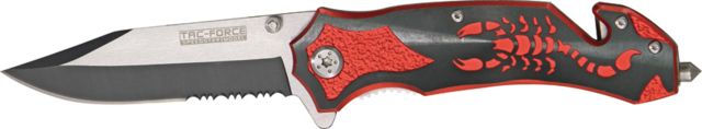 Tac Force Rescue Lock A/O Fold Knife 4.50in. PS black SS A/O clip blade Back handle has black Alum. onlay - Tac Force