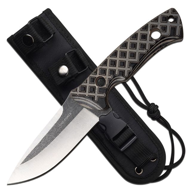 Tac Force Fixed Blade Knive 4in Blade Stonewashed Finish 3CR13 Steel Blade Knive Black/Tan - Tac Force