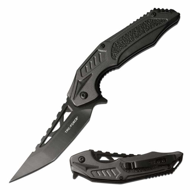 TAC Force  Spring Assisted Knife 3.6in 3CR13 Stainless Steel Tanto Black Blade Aluminum Handle Gray/Black - Tac Force