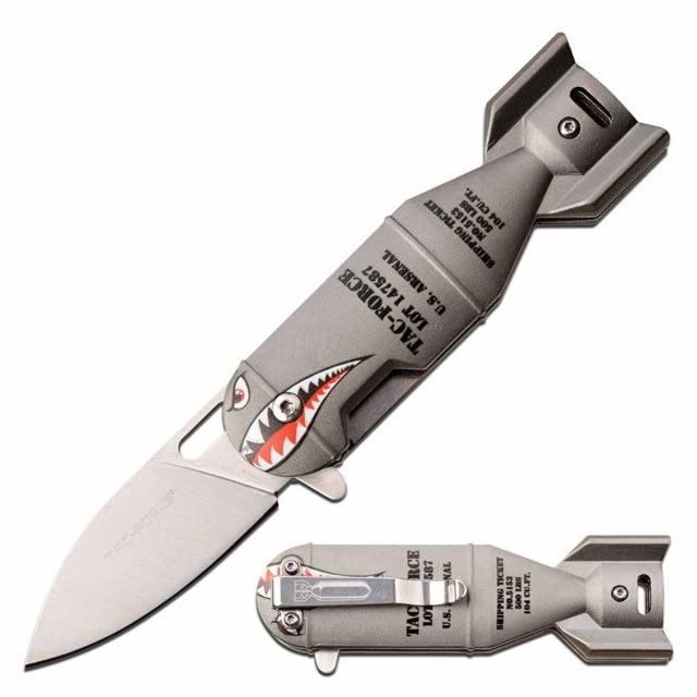 TAC Force  Spring Assisted Knife 2.25in 3CR13 Stainless Steel Pen Steel Blade Aluminum Handle Bomb Design Gray - Tac Force