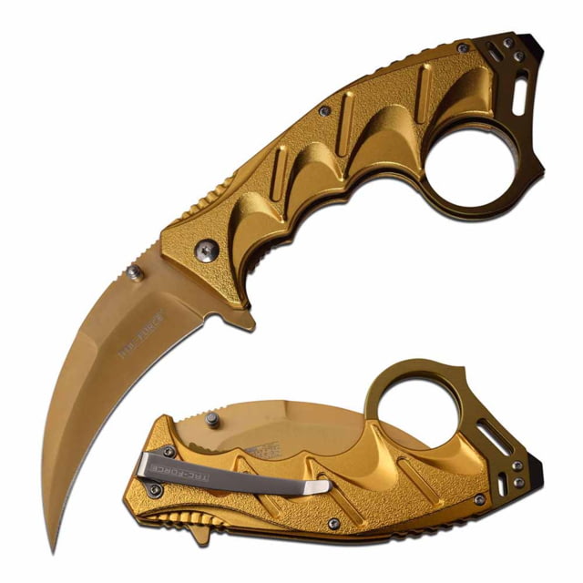TAC Force  Spring Assisted Knife 3.5in 3CR13 Stainless Steel Karambit Golden Blade Aluminum Handle Gold - Tac Force