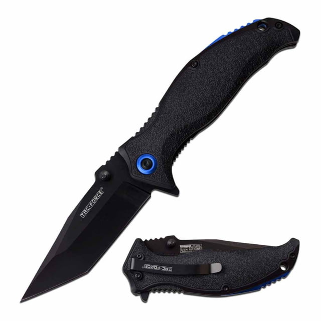 TAC Force  Spring Assisted Knife 3.5in 3CR13 Stainless Steel Tanto Black Blade Nylon Fiber Handle Black/Blue - Tac Force