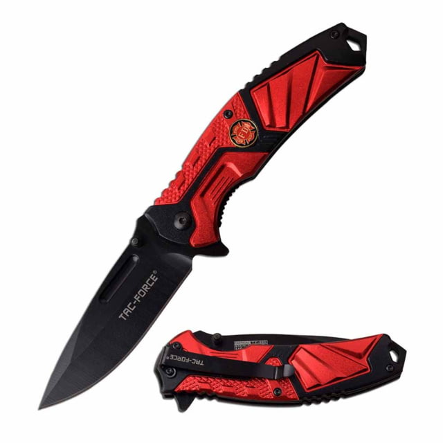 TAC Force  Spring Assisted Knife 3.5in 3CR13 Stainless Steel Spear Point Black Blade Aluminum Handle Red/Black - Tac Force