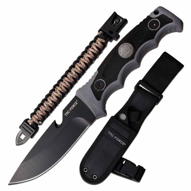TAC Force  Fixed Blade Knife 4.5in 3CR13 Stainless Steel Drop Point Black Blade Nylon Fiber/Rubber Handle Gray - Tac Force