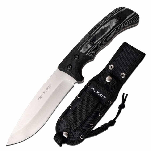 TAC Force  Fixed Blade Knife 4.9in 3CR13 Stainless Steel Drop Point Steel Blade G10/Micarta Handle Black - Tac Force