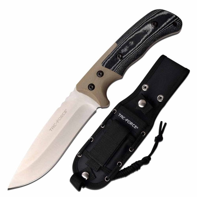 TAC Force  Fixed Blade Knife 4.9in 3CR13 Stainless Steel Drop Point Steel Blade G10/Micarta Handle Tan - Tac Force