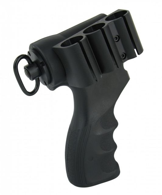 Tacfire Remington 870 Shotgun Pistol Grip For 6-Position Stock w/5 Side 1in Shotgun Mag Tube Mount Black - Tacfire