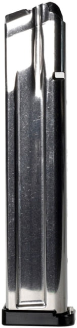 an Tactical Innovations Checkmate 170 Completed 9mm Luger Pistol Magazine W/ TTI 3mm Black Basepad Silver/Black Ammo