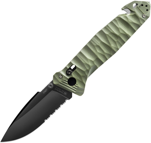 TB Outdoor C.A.C. S200 Axis Lock Folding Knife 5.5in Closed 3.75in Black Finish Partially Serrated Nitrox Steel Blade Green Sculpted G10 Handle - Tb Outdoor