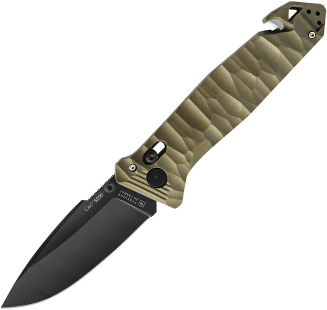 TB Outdoor C.A.C. S200 Axis Lock Folding Knife 5.5in Closed 3.75in Black Finish Nitrox Steel Blade Green Sculpted PA6 Handle - Tb Outdoor