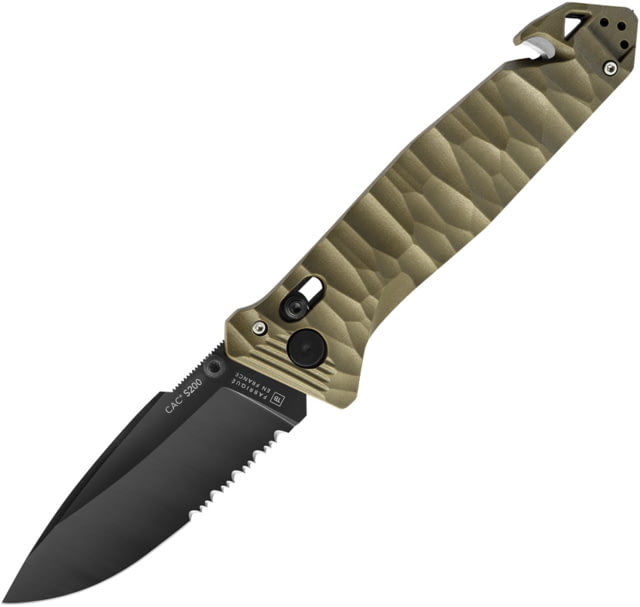 TB Outdoor C.A.C. S200 Axis Lock Folding Knife 5.5in Closed 3.75in Black Finish Partially Serrated Nitrox Steel Blade Green Sculpted PA6 Handle - Tb Outdoor