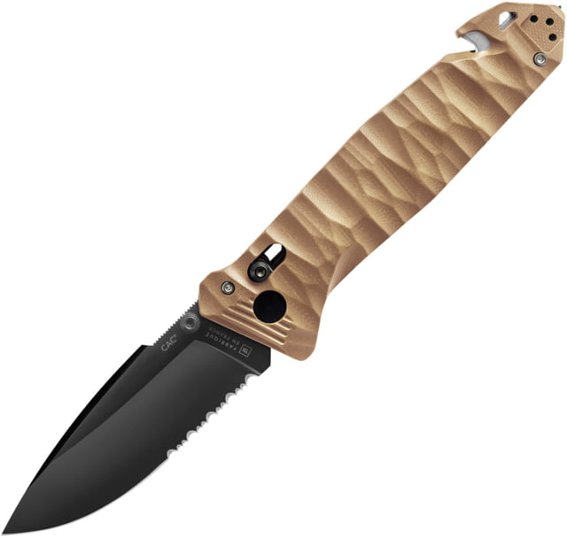 TB Outdoor C.A.C. S200 Axis Lock Folding Knife 5.5in Closed 3.75in Black Finish Partially Serrated Nitrox Steel Blade Coyote Tan Sculpted PA6 Handle - Tb Outdoor
