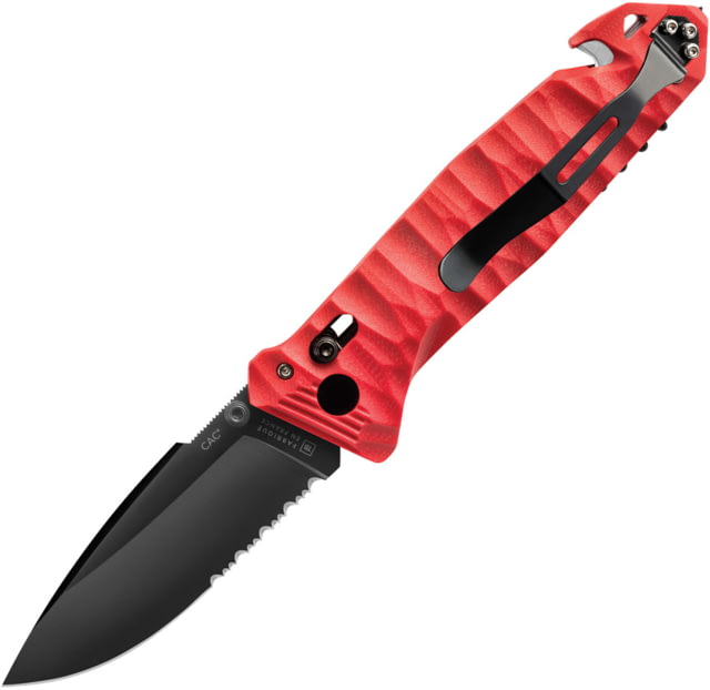 TB Outdoor C.A.C. S200 Axis Lock Folding Knife 5.5in Closed 3.75in Black Finish Partially Serrated Nitrox Steel Blade Red Sculpted PA6 Handle - Tb Outdoor