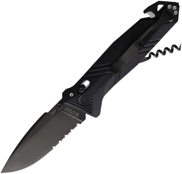 TB Outdoor C.A.C. Utility Axis Lock Folding Knife 5.5in Closed 3.75in Black Finish Partially Serrated Nitrox Steel Blade Black Smooth PA6 Handle - Tb Outdoor