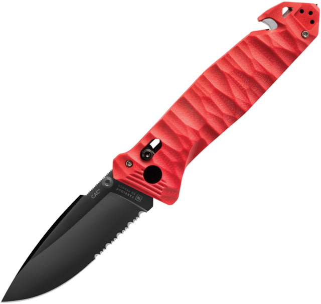 TB Outdoor C.A.C. Utility Axis Lock Folding Knife 5.5in Closed 3.75in Black Finish Partially Serrated Nitrox Steel Blade Red Sculpted G10 Handle - Tb Outdoor