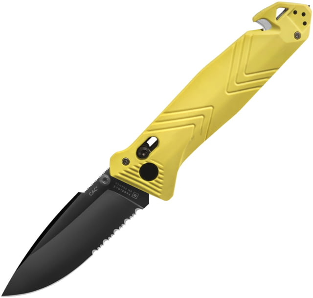 TB Outdoor C.A.C. Utility Axis Lock Folding Knife 5.5in Closed 3.75in Black Finish Partially Serrated Nitrox Steel Blade Yellow Smooth PA6 Handle - Tb Outdoor