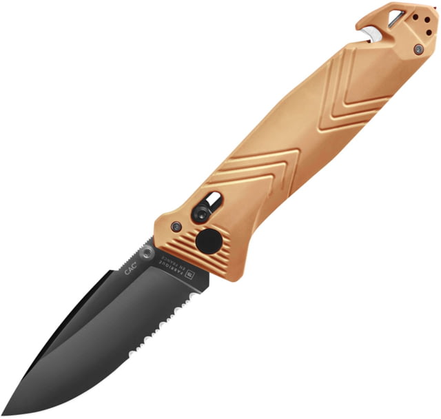 TB Outdoor 5.5in Closed 3.75in Black Finish Partially Serrated Nitrox Steel Blade Coyote tan Smooth PA6 Handle - Tb Outdoor