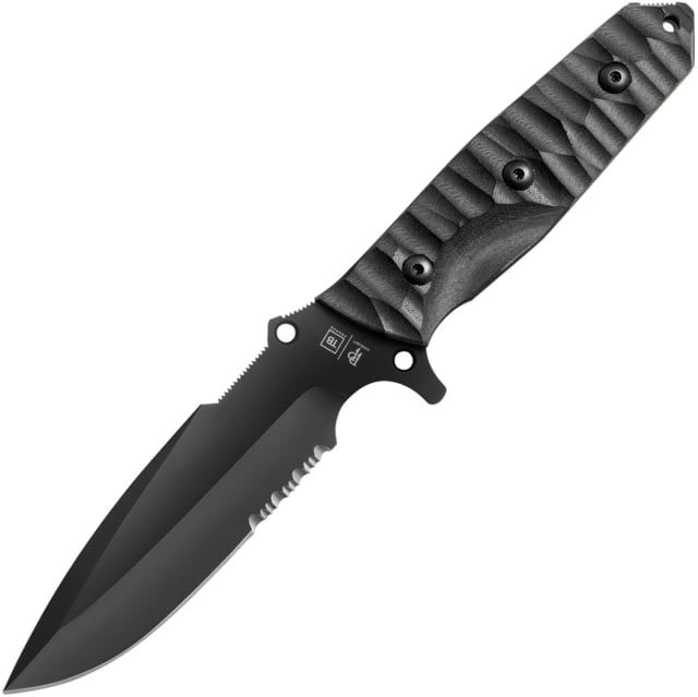 TB Outdoor Survival Fixed Blade Knife 9.75in Overall 4.5in Black PVD Partially Serrated MOX Steel Blade Black Sculpted G10 Handle Kydex Sheath - Tb Outdoor