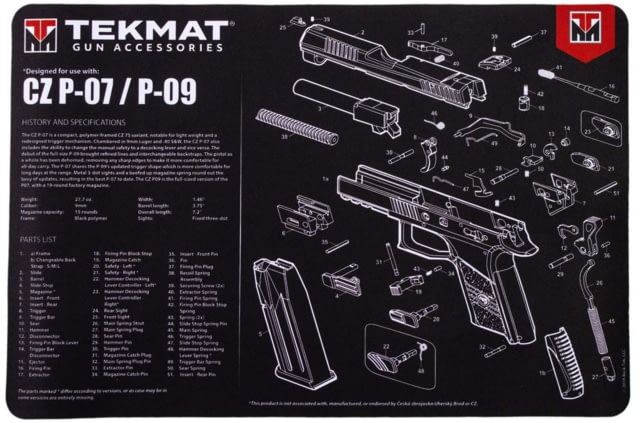 TekMat 17in Printed Gun Cleaning Mat CZ P-07/P-09 Black - TekMat