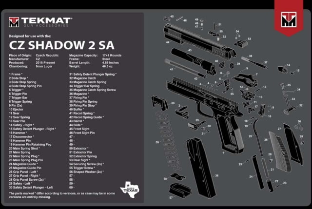 TekMat 17in Printed Gun Cleaning Mat CZ SHADOW 2 SA Gun Cleaning Mat Black - TekMat