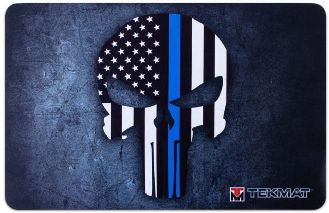 TekMat 17in Printed Gun Cleaning Mat Punisher Blue Line Police Support Black - TekMat