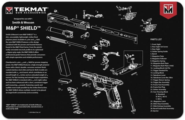 TekMat 17in Printed Gun Cleaning Mat Smith & Wesson Shield, Black, TEK-17-SW-MP-SHIELD by USA TekMat Gunsmithing Shooting Bench Mats