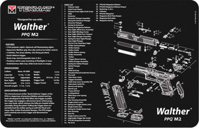 Tekmat Armorers Bench Mat 11x17 Walther Ppqm2 Pistol by USA TekMat Gunsmithing Shooting Bench Mats