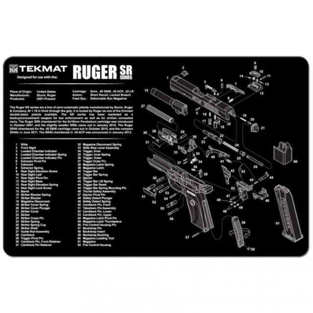 TekMat Ruger SR 9SR 40 Gun Cleaning Mat11x17in Black 17-RUGERSR9 - Tekmat