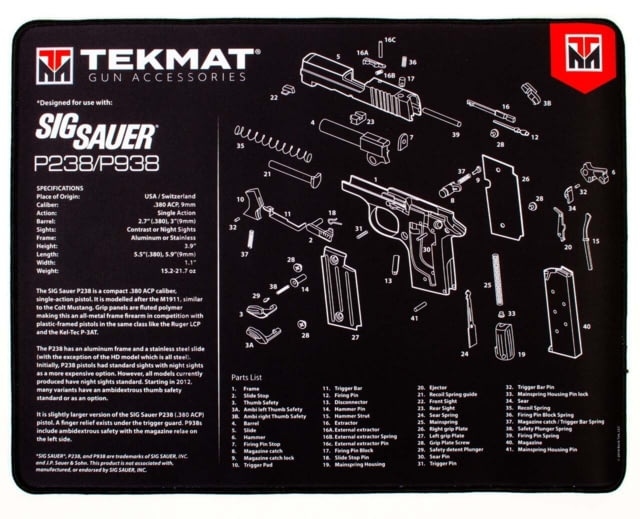 TekMat Ultra 20 - Sig Sauer P238 Gun Cleaning Mat Black - Tekmat