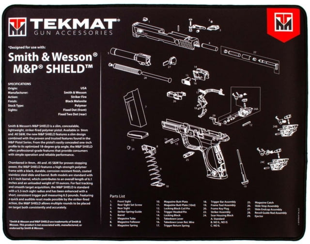 TekMat Ultra 20 - Smith and Wesson MP Shield Gun Cleaning Mat, Black, TEK-20-SW-MP-SHIELD by USA TekMat Gunsmithing Shooting Bench Mats