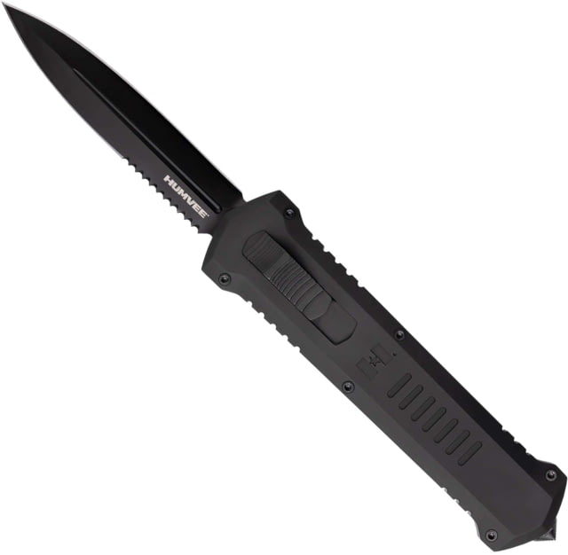 Tekto A4 Humvee Automatic Automatic Folding Knife 3.80in Ti D2 Steel Double-Edge Dagger 6061-T6 Black Handle A4R-T6BK-D2BK3-A1 - Tekto