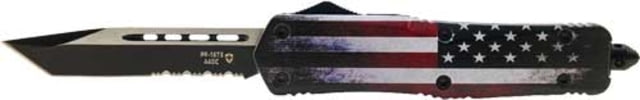 Templar Knife Gen II Large US Flag OTF Automatic Folding Knife 3.5in D2 Tanto Blade Serrated Black Finish Metal Alloy Handle - Templar Knife