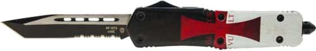 Templar Knife Gen II Large Templar Flag OTF Automatic Folding Knife 3.5in D2 Tanto Blade Serrated Black Finish Metal Alloy Handle - Templar Knife
