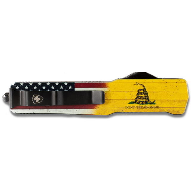 Templar Knife Premium Lightweight Slim Don't Tread on Me OTF Knife 3.25in Aluminum Dagger Serrated Black D2 - Templar Knife