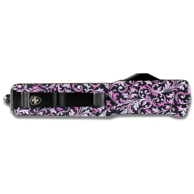 Templar Knife Premium Lightweight Slim Pink Fleur OTF Knife 3.25in Aluminum Tanto Serrated Black D2 - Templar Knife