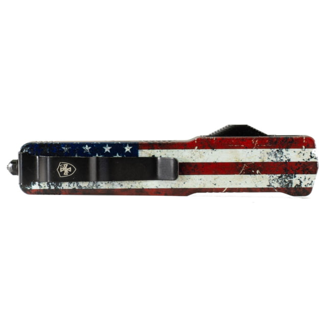 Templar Knife Premium Lightweight Slim US Flag OTF Knife 3.25in Aluminum Dagger Serrated Black D2 - Templar Knife