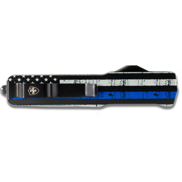 Templar Knife Premium Lightweight Slim We Back You Collection OTF Knife 3.25in Aluminum Drop Serrated Black D2 Back The Blue Handle - Templar Knife