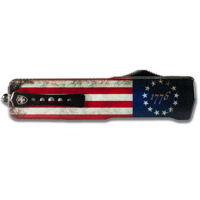 Templar Knife Premium Lightweight Betsy Ross Flag OTF Knife 3.55in Aluminum Tanto Serrated Black D2 - Templar Knife