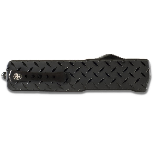 Templar Knife Premium Weighted Diamond Plate OTF Knife 3.55in Drop Serrated Black D2 - Templar Knife