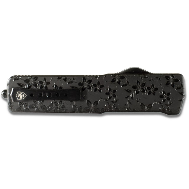 Templar Knife Premium Weighted Floral Gloss OTF Knife 3.55in Tanto Serrated Black D2 - Templar Knife