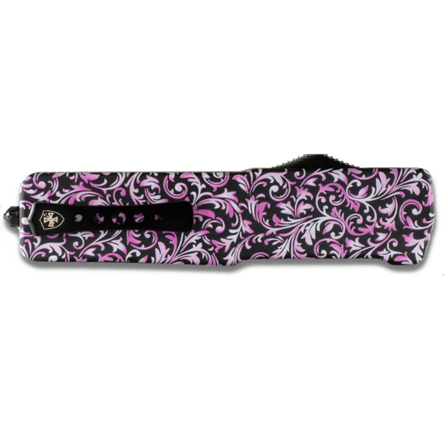 Templar Knife Premium Weighted Slim Zinc Pink Fleur OTF Knife 3.16in Dagger Serrated Black D2 - Templar Knife