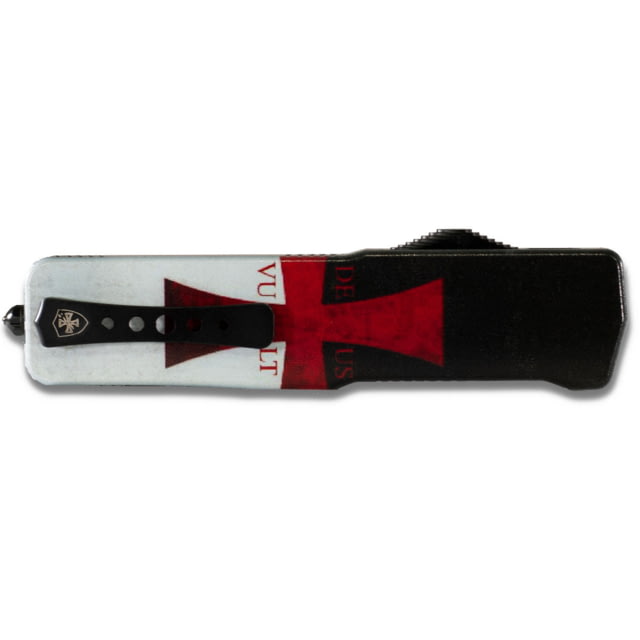 Templar Knife Premium Weighted Slim Zinc Templar Flag OTF Knife 3.16in Dagger Serrated Black D2 - Templar Knife