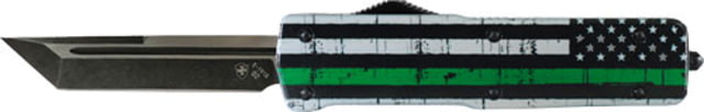 Templar Knife Premium Weighted Small Zinc We Back You OTF Knife 3in Tanto Black D2 Back The Green Handle - Templar Knife