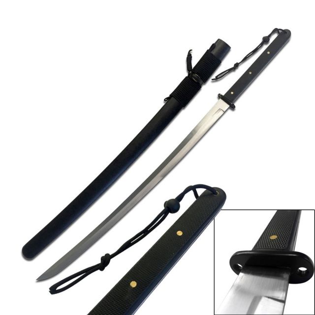 Ten Ryu Fixed Blade 39in 1045 Carbon Steel Blade Black Wood Overlay Handle - Ten Ryu