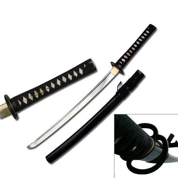 Ten Ryu Fixed Blade 40.5in Carbon Steel Blade Black Cord Wrapped With Real Ray Skin Handle