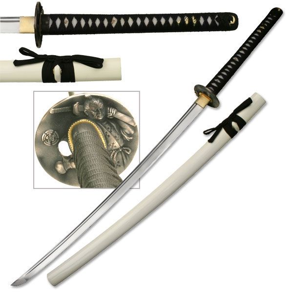 Ten Ryu Fixed Blade 43.7in Carbon Steel Blade Black Cotton Wrapped With Real Ray Skin Handle